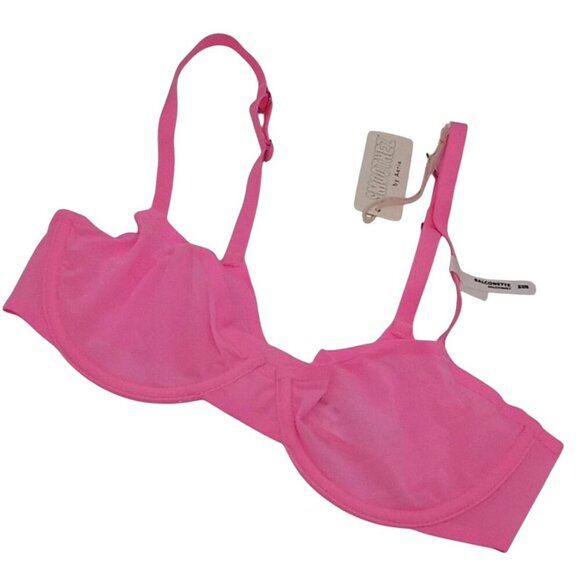 Aerie SMOOTHEZ 32B Mesh Unlined Balconette Bra Underwire Neon Pink Burst - Picture 3 of 5